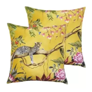Evans Lichfield Leopard Outdoor Twin Pack Polyester Filled Cushions Gold