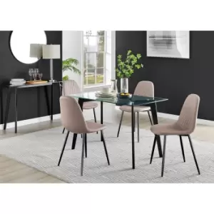 Furniture Box Malmo Glass and Black Leg Dining Table & 4 Cappuccino Corona Black Leg Chairs