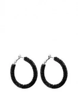 Mood Mood Silver Plated Jet Crystal Pave Tube Hoop Earrings