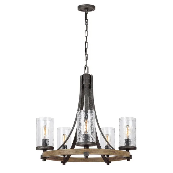 Feiss Angelo 5 Light Chandelier Weathered Oak