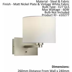 Loops - Wall Light & Shade Matt Nickel & Vintage White Fabric 60W E27 e10277