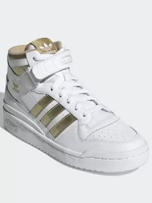 adidas Originals Forum Mid Shoes, White/Gold/Beige, Size 4, Women