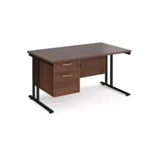 Office Desk Rectangular Desk 1400mm With Pedestal Walnut Top With Black Frame 800mm Depth Maestro 25 MC14P2KW