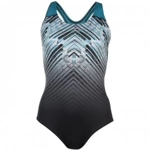 Slazenger Scoop Back Swimsuit Ladies - Black/Aqua