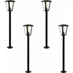 Loops - 4 pack IP44 Outdoor Bollard Light Black Aluminium Lantern 60W E27 Lamp Post