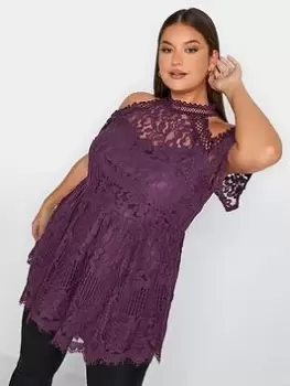 Yours Lace Cold Shoulder Top, Purple, Size 14, Women