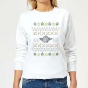 Star Wars Yoda Knit Womens Christmas Sweatshirt - White - 3XL