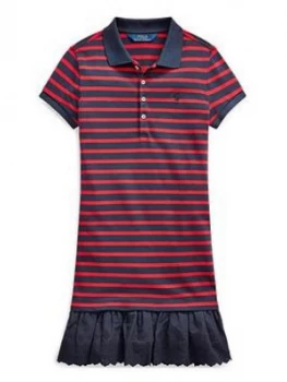 Ralph Lauren Girls Stripe Polo Ruffle Hem Dress