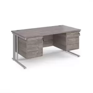 Maestro 25 straight desk 1600mm x 800mm with two x 3 drawer pedestals - silver cable managed leg frame and grey oak top