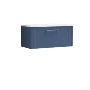 Nuie Deco 800mm Wall Hung Single Drawer Vanity & Sparkling White Laminate Top - Satin Blue