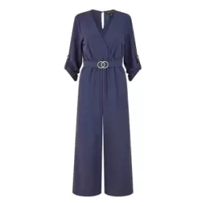 Mela London Navy Wrap Over Stretch Jumpsuit - Blue