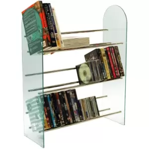 LUXOR - 3 Tier 171 CD / 117 DVD Media Storage Shelf Rack - Glass / Chrome - Silver