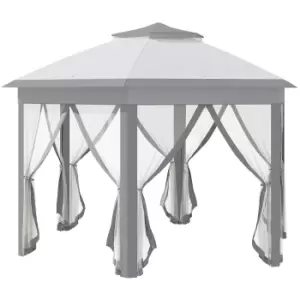 Outsunny Hexagon Patio Gazebo Pop Up Gazebo Outdoor Double Roof Instant Shelter with Netting, 4m x 4m, Grey