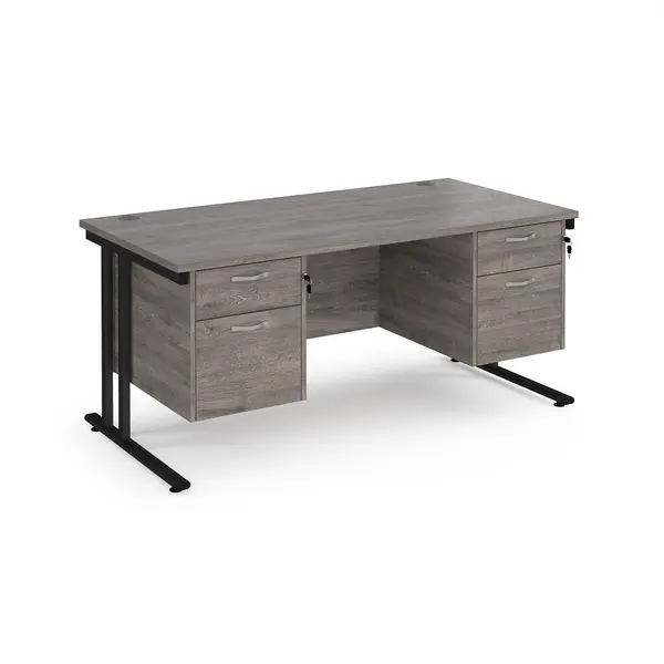 Maestro 25 straight desk 1600mm x 800mm with two x 2 drawer pedestals - Black cantilever leg frame, grey oak top