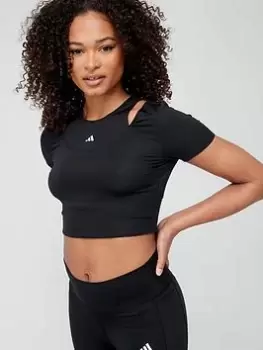 adidas Train HIIT Crop Tee, Black, Size S, Women