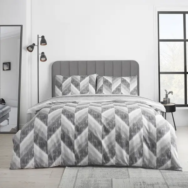 Catherine Lansfield Kamari Stripe Charcoal Grey Duvet Cover and Pillowcase Set Charcoal (Grey)