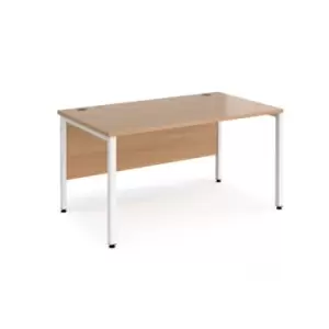 Office Desk 1400mm Rectangular Desk With Bench Leg Beech Tops With White Frames 800mm Depth Maestro 25