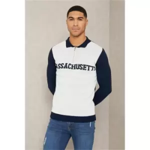 I Saw It First Grey Mens Knitted Half Zip Varsity - Grey