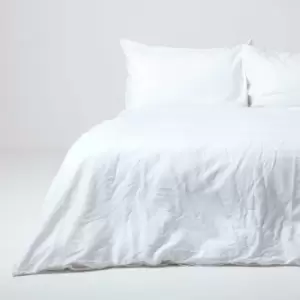 White Linen Duvet Cover Set, Single - White - White - Homescapes