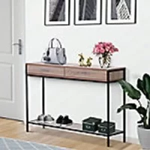 Homcom Industrial Table with 2 Drawers Brown