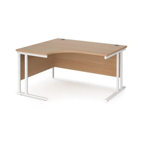 Office Desk Left Hand Corner Desk 1400mm Beech Top With White Frame 1200mm Depth Maestro 25 MC14ELWHB