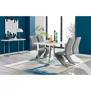 Furniture Box Kylo White High Gloss Dining Table and 4 Grey Willow Chairs