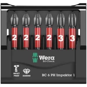 Wera 05057691001 Mini-Check Impaktor 1 Phillips Bits, 6 Piece Set