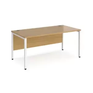 Office Desk 1600mm Rectangular Desk With Bench Leg Oak Tops With White Frames 800mm Depth Maestro 25