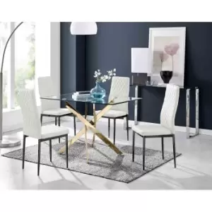 Furniture Box Leonardo 4 Gold Dining Table and 4 White Milan Black Leg Chairs