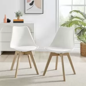 Set of 2 Fruntiurebox Stockholm Scandi White Faux Leather and Wood Dining Chairs Elegant Minimalist Budget Value Dining Living room Bedroom