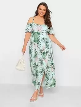 Yours Tropical Cold Shoulder Maxi Dress, Green, Size 20, Women