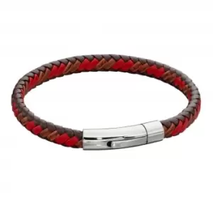 Mens Woven Red Leather Clip Clasp Bracelet B5278