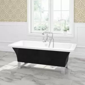 Black Freestanding Double Ended Bath with Chrome Feet 1600 x 750mm - Athena