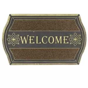 JVL 45x75cm Floral Look PVC Welcome Doormat - Gold/Black