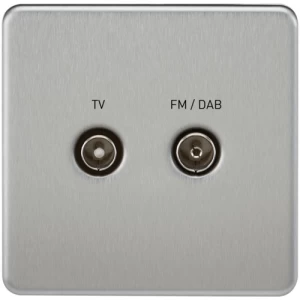 KnightsBridge Screened Diplex TV and FM DAB Outlet 1G Screwless Brushed Chrome Wall Plate