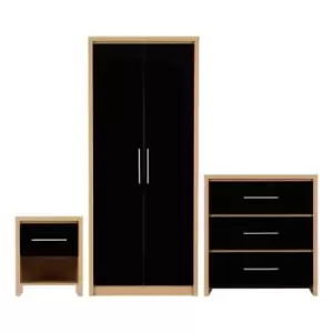 Seconique Seville Bedroom Set - Black Gloss/Light Oak Effect Veneer