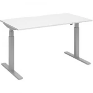 Elev8 Rectangular Sit Stand Single Desk with White Melamine Top and Silver Frame 2 Legs Touch 1400 x 800 x 675 - 1300 mm