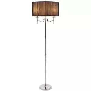 Interiors Stanford Nickel - 2 Light Floor Lamp Polished Nickel Plate with Black Shade, E14