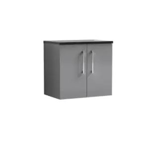 Nuie Arno 600mm Wall Hung 2 Door Vanity & Sparkling Black Laminate Top Cloud Grey