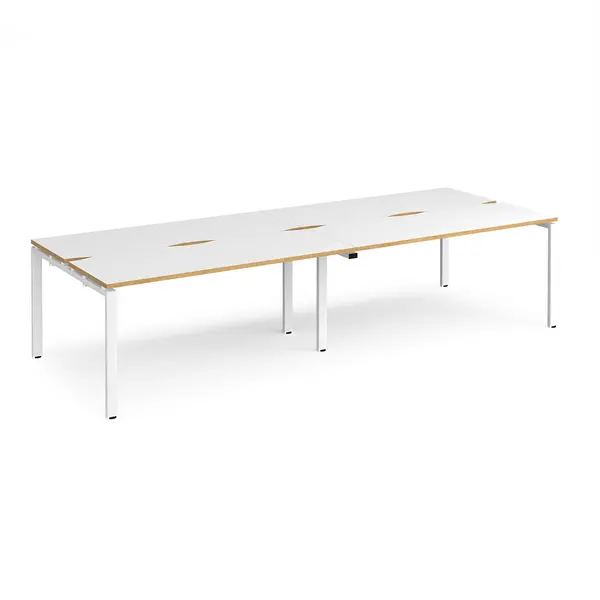 Adapt 4 Person Cluster Bench White Frame Office Desking - 3200mmx1200mm - White Oak