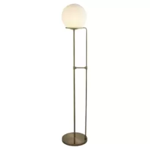 Searchlight Sphere - 1 Light Floor Lamp White, Antique Brass with Glass Shade, E27