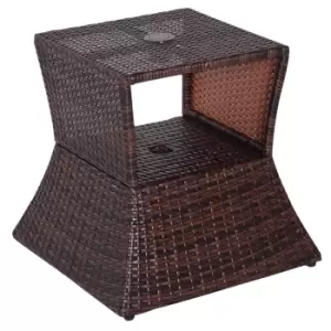 Brown Rattan Coffee Table with Umbrella Hole and Storage, Brown