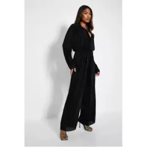 I Saw It First Petite Plisse Wide Leg Trouser - Black