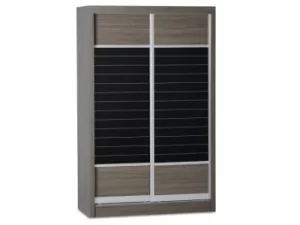 Seconique Lisbon Black Wood Grain Effect Sliding Door Double Wardrobe Flat Packed