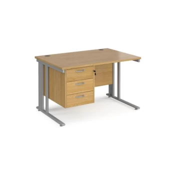 Office Desk Rectangular Desk 1200mm With Pedestal Oak Top With Silver Frame 800mm Depth Maestro 25 MCM12P3SO