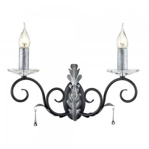 2 Light Indoor Candle Wall Light Black Floral Leaves Design, E14