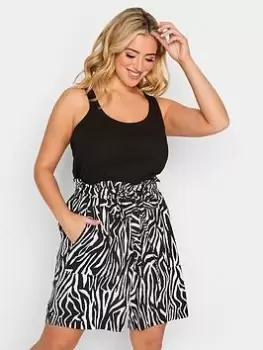 Yours Paperbag Waist Short Zebra, Black, Size 26-28, Women