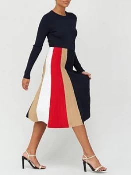 Tommy Hilfiger Icon Pleated Crew Neck Dress - Navy