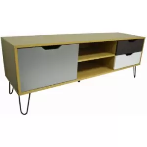 Large tv / Entertainment Unit With Three Storage Drawers - Beech / Muticoloured - Beech/Multi