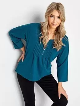 M&Co Petite Petite Henley Teal, Blue, Size 10, Women